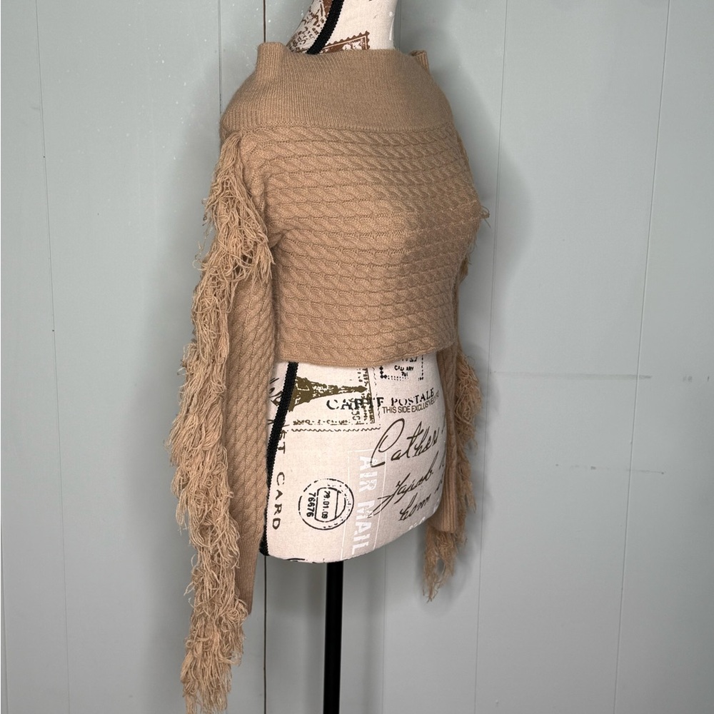 AKIRA Off Shoulder Crop Sweater with Fringe Sleeves - Picture 2 of 6